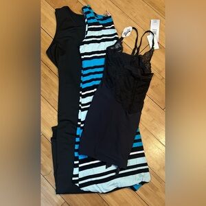 Black and Blue Striped Dress with Lace Detail